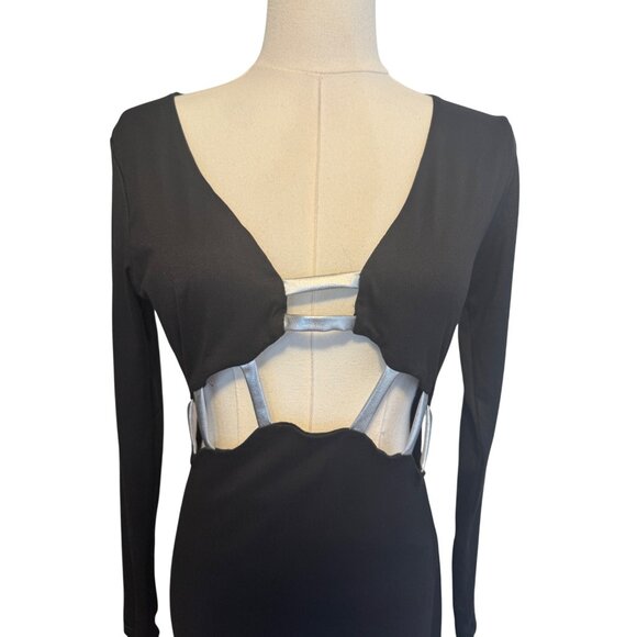 2/$30 NWT PrettyLittleThing 6 Black Bodycon Cut-Out Long Sleeve Mini Dress - Picture 6 of 16